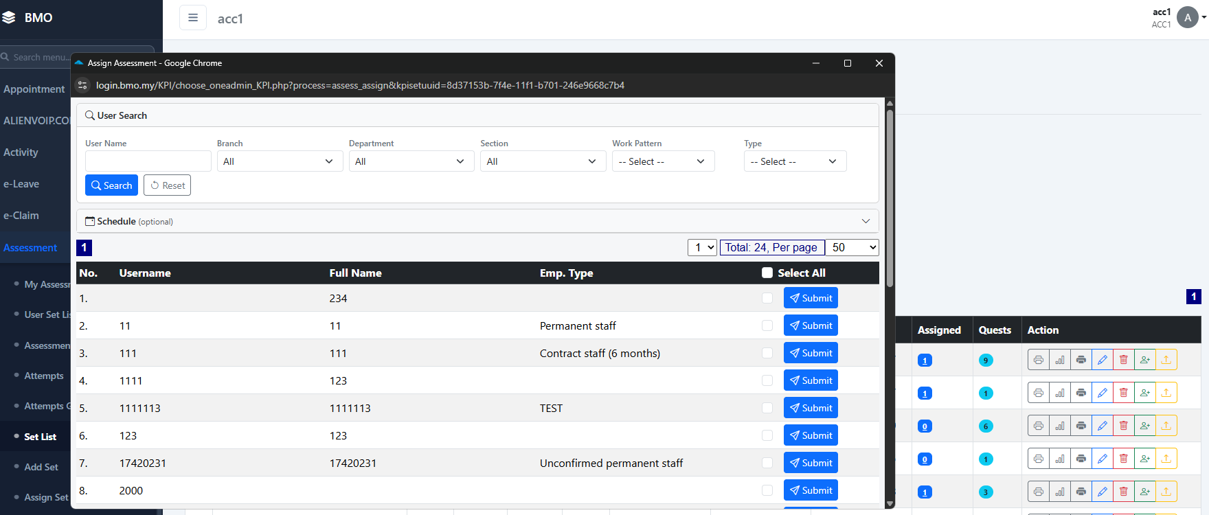 Assessment Assignment, QR & Public Access software screen